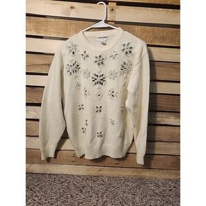 Alfred Dunner Embellish long sleeve sweater White mirror Gems+Tiny Pearls  Large